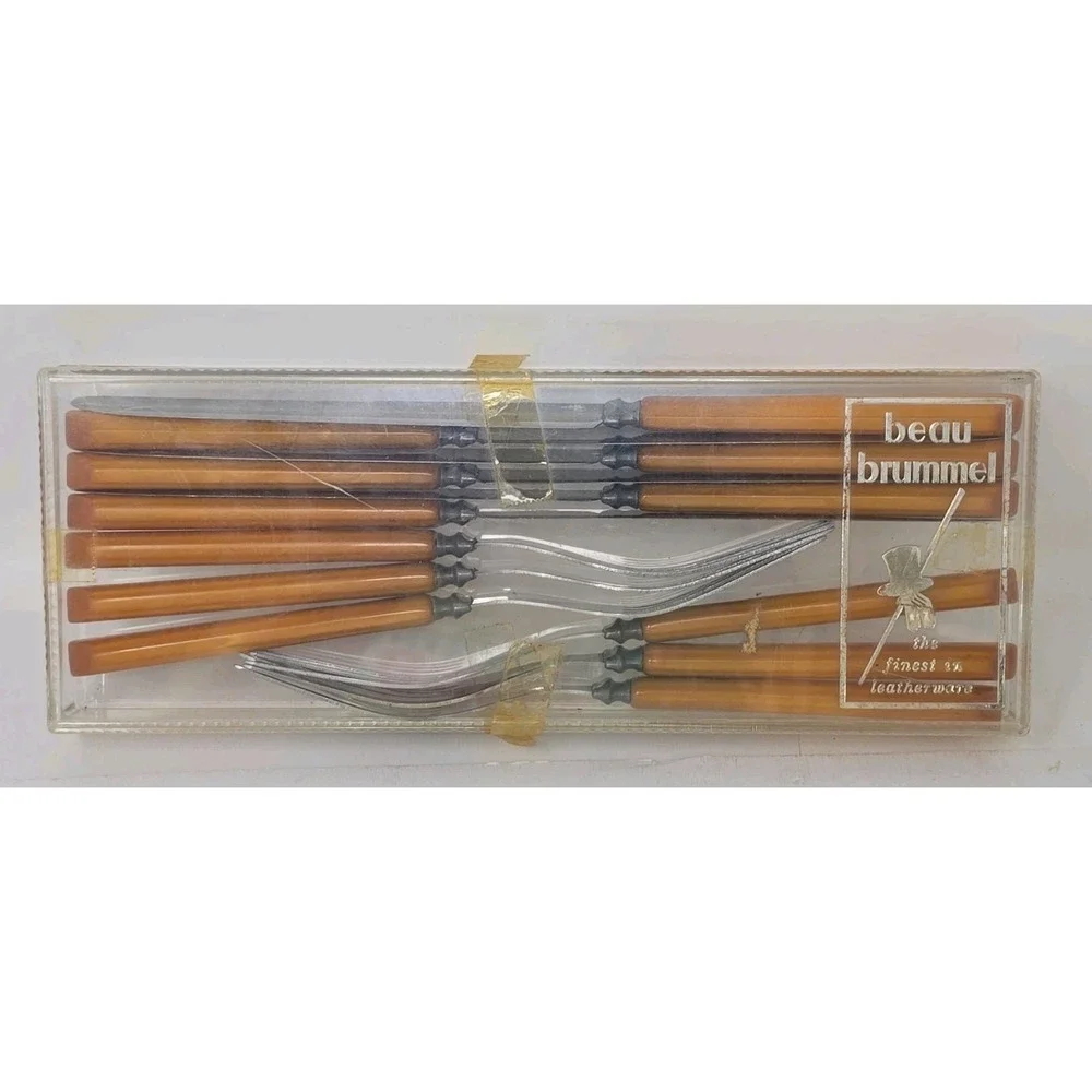 Butterscotch Bakelite Flatware‎ Knives and Forks Lot of 12 U25